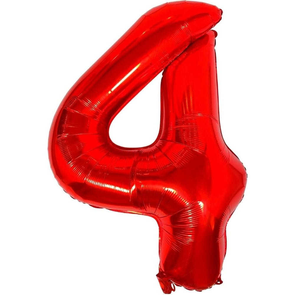 Balon din Folie Metalizata Klevo, Figurina Cifra, Tema Aniversare 80 cm, Ambalaj Individual, Pai inclus, Umflare cu Aer sau Heliu, Rosu, Cifra 4