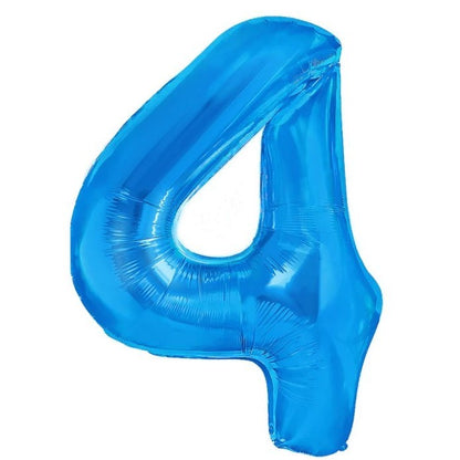 Balon din Folie Metalizata, Klevo, Figurina Cifra, Tema Aniversare 80 cm, Ambalaj Individual, Pai inclus, Umflare cu Aer sau Heliu, Albastru, Cifra 4