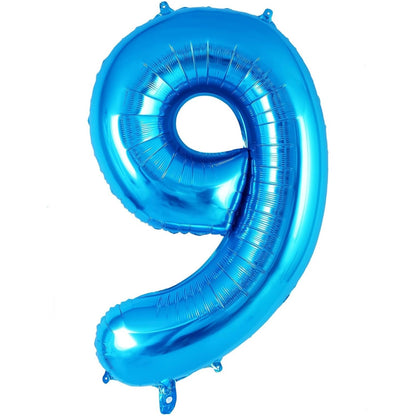 Balon din Folie Metalizata, Klevo, Figurina Cifra, Tema Aniversare 80 cm, Ambalaj Individual, Pai inclus, Umflare cu Aer sau Heliu, Albastru, Cifra 9