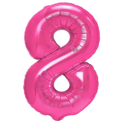 Balon din Folie Metalizata Klevo, Figurina Cifra, Tema Aniversare 80 cm, Ambalaj Individual, Pai inclus, Umflare cu Aer sau Heliu, Roz, Cifra 8