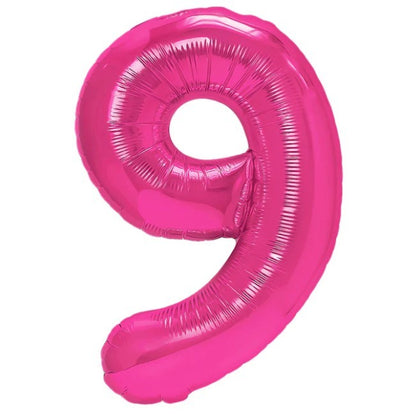 Balon din Folie Metalizata Klevo, Figurina Cifra, Tema Aniversare 80 cm, Ambalaj Individual, Pai inclus, Umflare cu Aer sau Heliu, Roz, Cifra 9