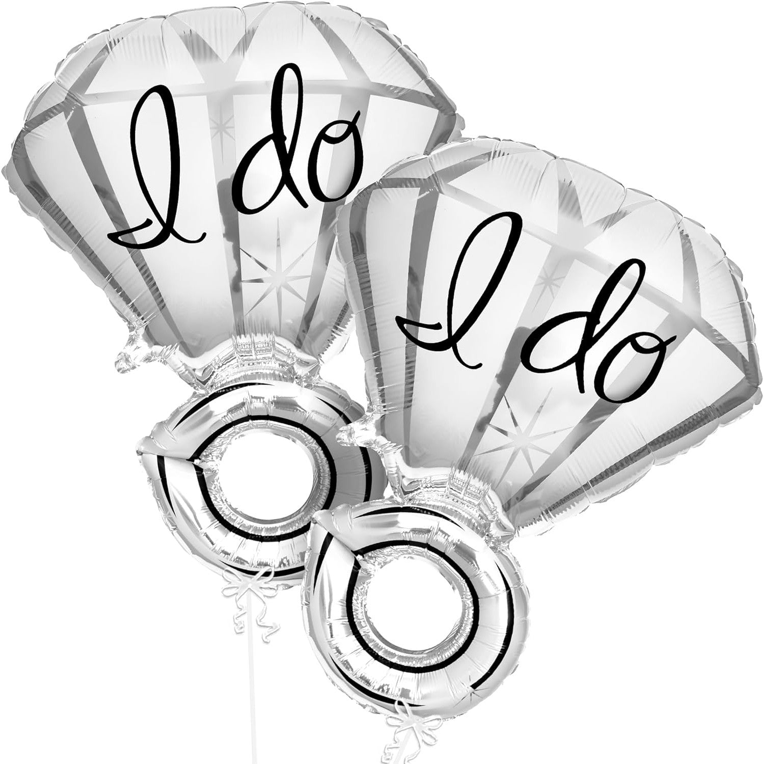 Balon din Folie Metalizata, Klevo, Figurina Inel de Logodna, Model Diamant, Tema Nunta, 60 cm, Ambalaj Individual, Pai Inclus, Umflare cu Aer sau Heliu, Alb