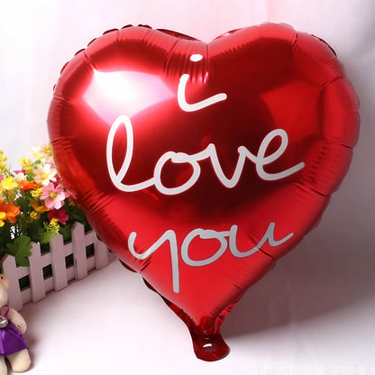 Balon din Folie Metalizata, Klevo, Figurina Inima, Model I Love You Scris de Mana, Tema Ziua Indragostitilor, 45 cm, Ambalaj Individual, Pai Inclus, Umflare cu Aer sau Heliu, Rosu