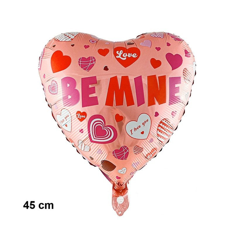 Balon din Folie Metalizata, Klevo, Figurina Inimioara, Model BE MINE, Tematica Iubire, 45 cm, Ambalaj Individual, Pai Inclus, Umflare cu Aer sau Heliu, Rosu