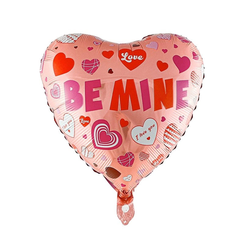 Balon din Folie Metalizata, Klevo, Figurina Inimioara, Model BE MINE, Tematica Iubire, 45 cm, Ambalaj Individual, Pai Inclus, Umflare cu Aer sau Heliu, Rosu