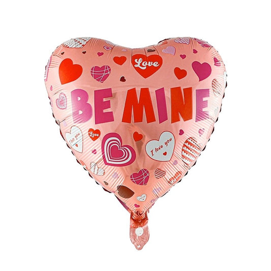 Balon din Folie Metalizata, Klevo, Figurina Inimioara, Model BE MINE, Tematica Iubire, 45 cm, Ambalaj Individual, Pai Inclus, Umflare cu Aer sau Heliu, Rosu