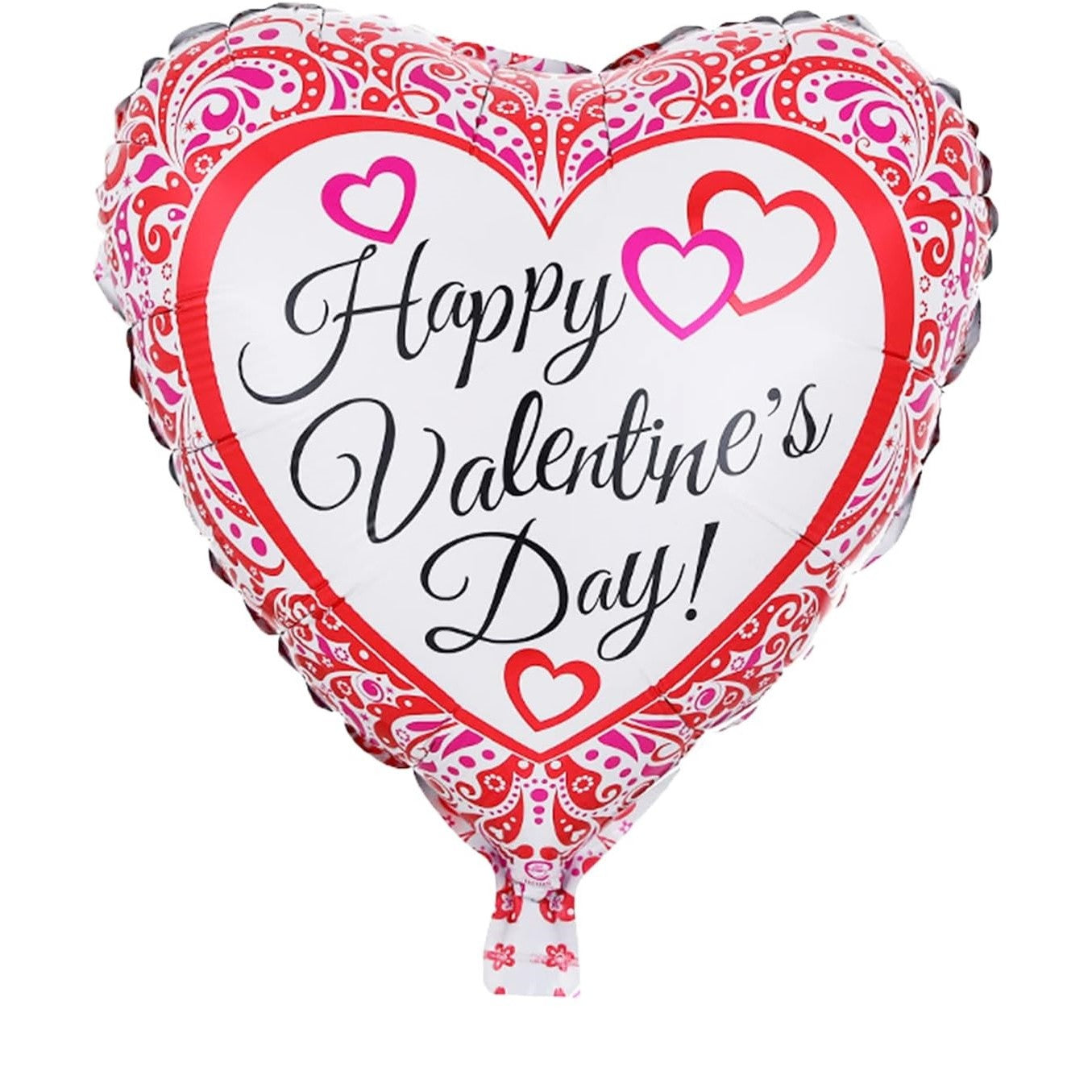 Balon din Folie Metalizata, Klevo, Figurina Inimioara, Model Happy Valentine's Day, Tematica Iubire, 45 cm, Ambalaj Individual, Pai Inclus, Umflare cu Aer sau Heliu, Rosu