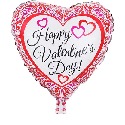 Balon din Folie Metalizata, Klevo, Figurina Inimioara, Model Happy Valentine's Day, Tematica Iubire, 45 cm, Ambalaj Individual, Pai Inclus, Umflare cu Aer sau Heliu, Rosu