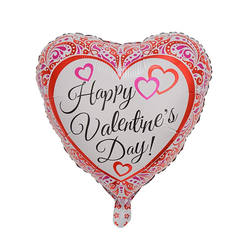 Balon din Folie Metalizata, Klevo, Figurina Inimioara, Model Happy Valentine's Day, Tematica Iubire, 45 cm, Ambalaj Individual, Pai Inclus, Umflare cu Aer sau Heliu, Rosu