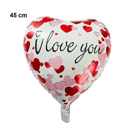 Balon din Folie Metalizata, Klevo, Figurina Inimioara, Model I LOVE YOU, Tematica Iubire, 45 cm, Ambalaj Individual, Pai Inclus, Umflare cu Aer sau Heliu, Rosu