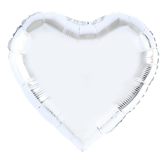 Balon din Folie Metalizata, Klevo, Figurina Inimioara, Model Simplu, Tematica Iubire, 40 cm, Ambalaj Individual, Pai Inclus, Umflare cu Aer sau Heliu, Argintiu