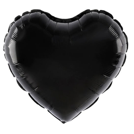 Balon din Folie Metalizata, Klevo, Figurina Inimioara, Model Simplu, Tematica Iubire, 40 cm, Ambalaj Individual, Pai Inclus, Umflare cu Aer sau Heliu, Negru