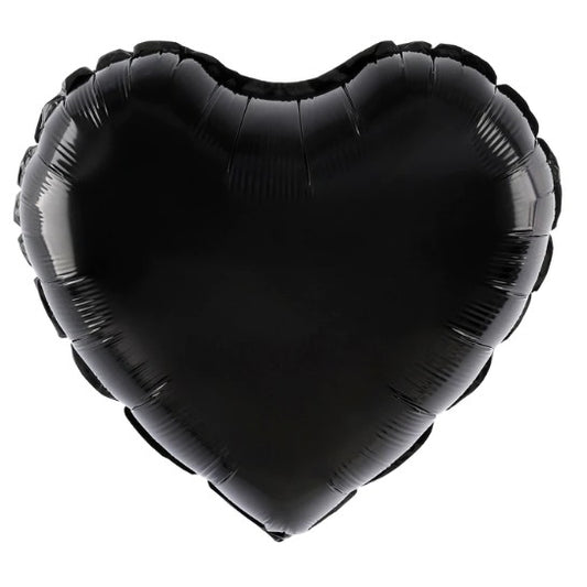 Balon din Folie Metalizata, Klevo, Figurina Inimioara, Model Simplu, Tematica Iubire, 40 cm, Ambalaj Individual, Pai Inclus, Umflare cu Aer sau Heliu, Negru