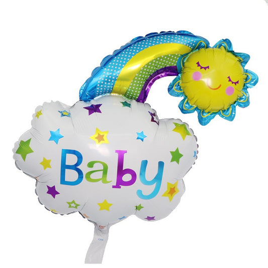 Balon din Folie Metalizata, Klevo, Figurina Soare si Nor, Tema Botez, 60x53 cm, Ambalaj Individual, Pai Inclus, Umflare cu Aer sau Heliu, Albastru