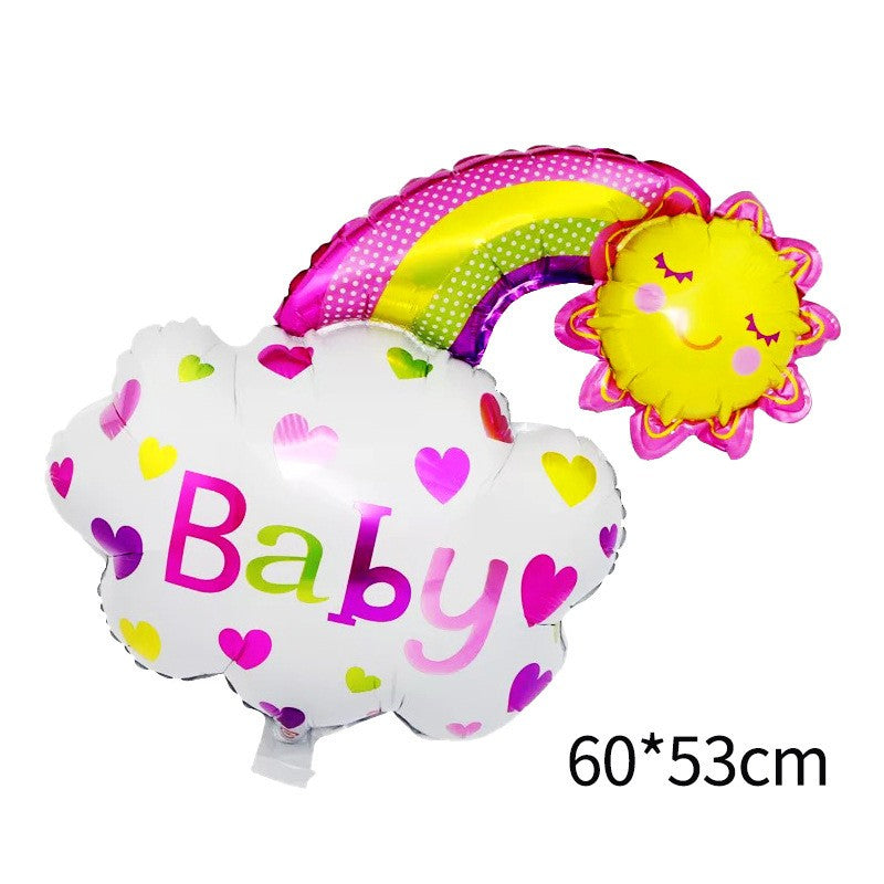 Balon din Folie Metalizata, Klevo, Figurina Soare si Nor, Tema Botez, 60x53 cm, Ambalaj Individual, Pai Inclus, Umflare cu Aer sau Heliu, Roz