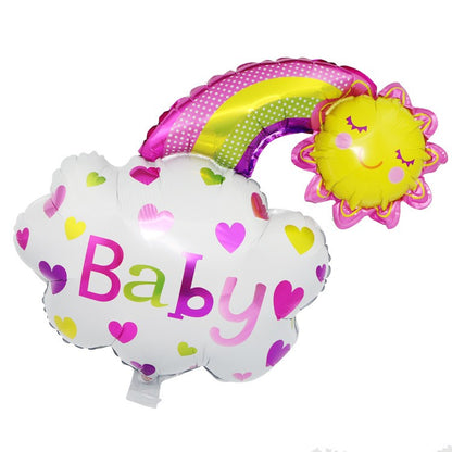 Balon din Folie Metalizata, Klevo, Figurina Soare si Nor, Tema Botez, 60x53 cm, Ambalaj Individual, Pai Inclus, Umflare cu Aer sau Heliu, Roz