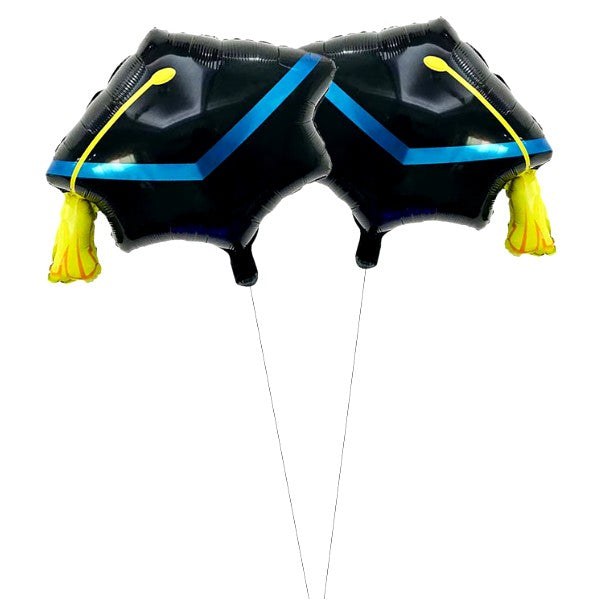 Balon din Folie Metalizata, Klevo, Figurina, Model Toca Congrats Grad, Tematica Absolvire, 56x70 cm, Ambalaj Individual, Pai Inclus, Umflare cu Aer sau Heliu, Negru-Albastru