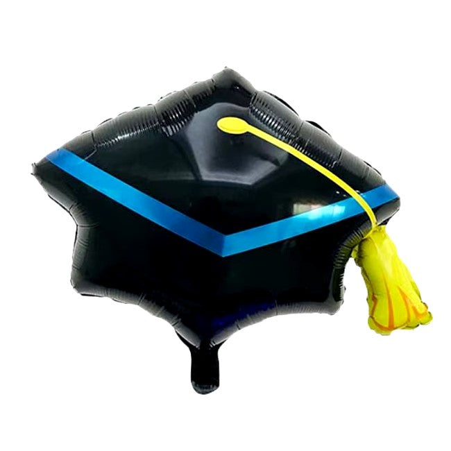 Balon din Folie Metalizata, Klevo, Figurina, Model Toca Congrats Grad, Tematica Absolvire, 56x70 cm, Ambalaj Individual, Pai Inclus, Umflare cu Aer sau Heliu, Negru-Albastru