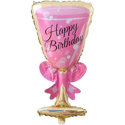 Balon din Folie Metalizata, Klevo, Figurina Pahar de Vin, Tema Aniversare, 93x48 cm, Ambalaj Individual, Pai Inclus, Umflare cu Aer sau Heliu, Roz