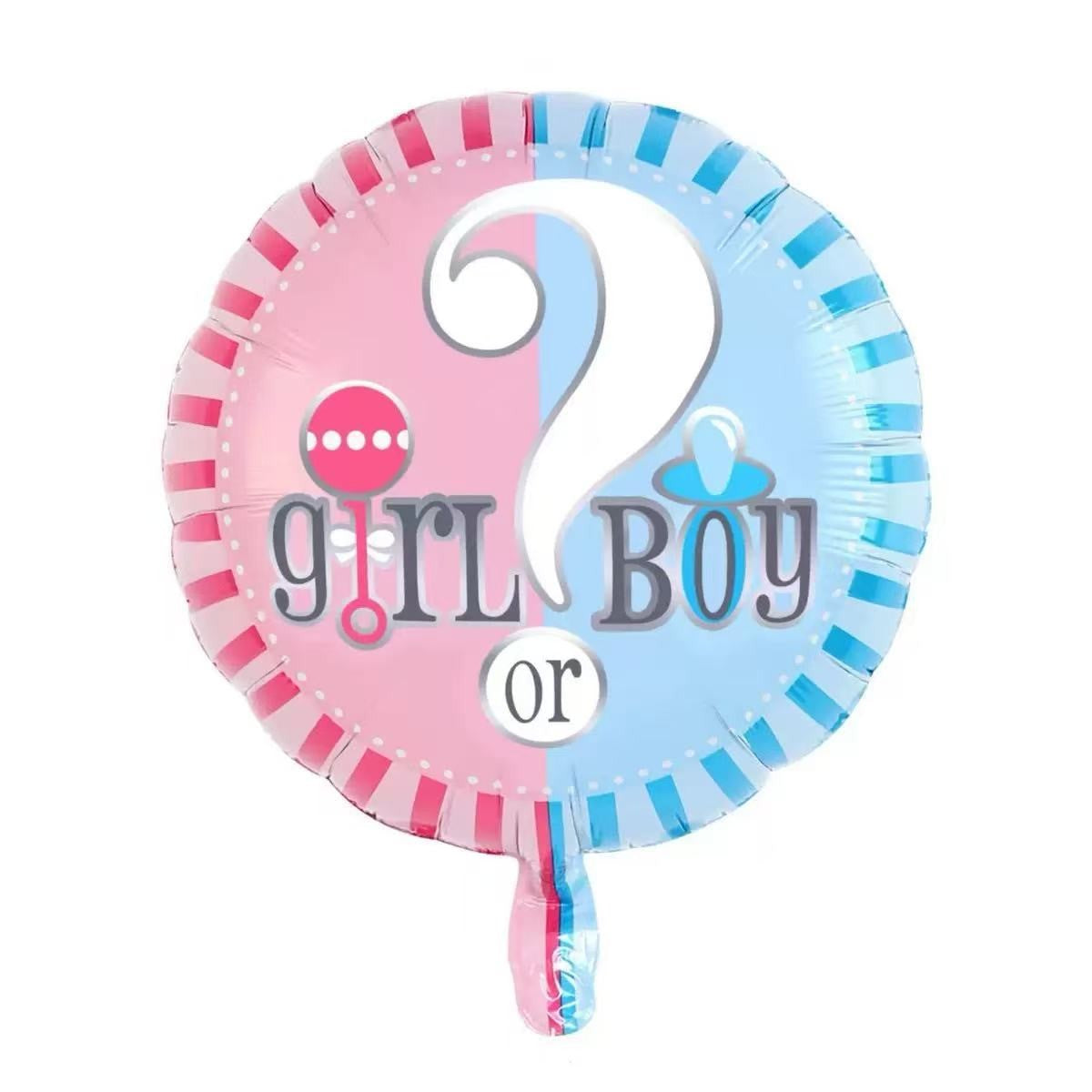 Balon din Folie Metalizata, Klevo, Figurina Rotunda, Model Girl or Boy, Tema Gender Reveal, 45 cm, Ambalaj Individual, Pai Inclus, Umflare cu Aer sau Heliu, Albastru/Roz