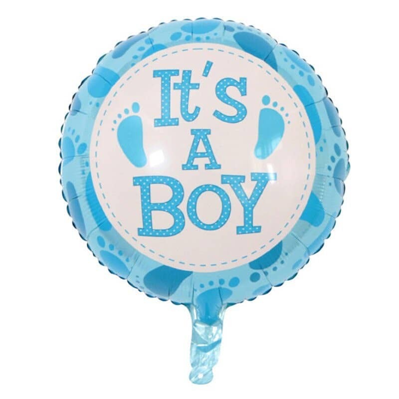 Balon din Folie Metalizata, Klevo, Figurina Rotunda, Model It's a Boy, Tema Gender Reveal, 45 cm, Ambalaj Individual, Pai Inclus, Umflare cu Aer sau