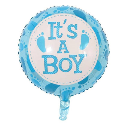 Balon din Folie Metalizata, Klevo, Figurina Rotunda, Model It's a Boy, Tema Gender Reveal, 45 cm, Ambalaj Individual, Pai Inclus, Umflare cu Aer sau