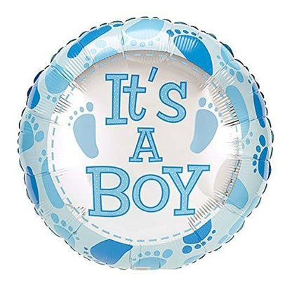 Balon din Folie Metalizata, Klevo, Figurina Rotunda, Model It's a Boy, Tema Gender Reveal, 45 cm, Ambalaj Individual, Pai Inclus, Umflare cu Aer sau