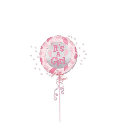 Balon din Folie Metalizata, Klevo, Figurina Rotunda, Model It's a Girl, Tema Gender Reveal, 45 cm, Ambalaj Individual, Pai Inclus, Umflare cu Aer sau Heliu, Roz