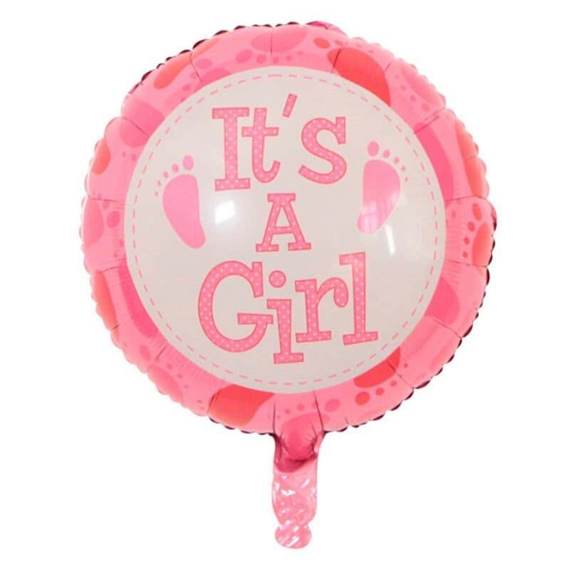 Balon din Folie Metalizata, Klevo, Figurina Rotunda, Model It's a Girl, Tema Gender Reveal, 45 cm, Ambalaj Individual, Pai Inclus, Umflare cu Aer sau Heliu, Roz