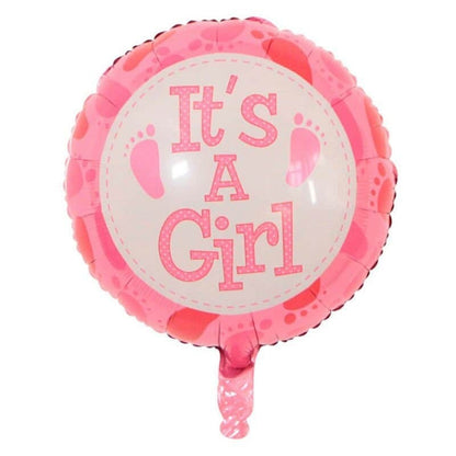 Balon din Folie Metalizata, Klevo, Figurina Rotunda, Model It's a Girl, Tema Gender Reveal, 45 cm, Ambalaj Individual, Pai Inclus, Umflare cu Aer sau Heliu, Roz