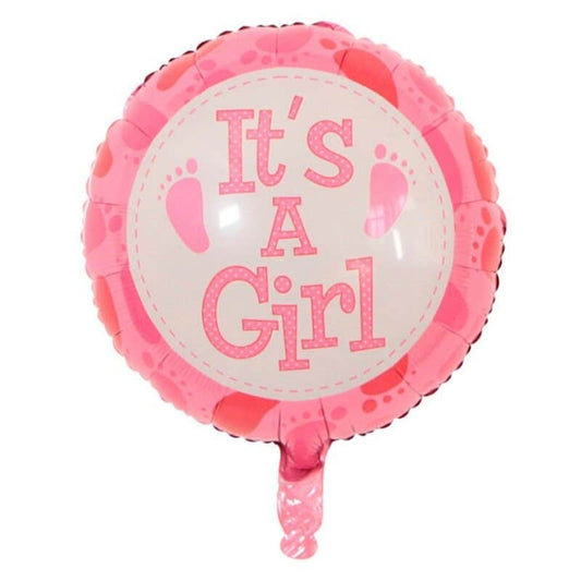 Balon din Folie Metalizata, Klevo, Figurina Rotunda, Model It's a Girl, Tema Gender Reveal, 45 cm, Ambalaj Individual, Pai Inclus, Umflare cu Aer sau Heliu, Roz