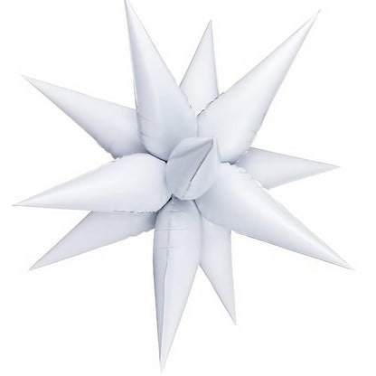 Balon din Folie Metalizata, Klevo, Figurina Stea 3D, 66 cm, Ambalaj Individual, Pai inclus, Umflare cu Aer sau Heliu, Alb