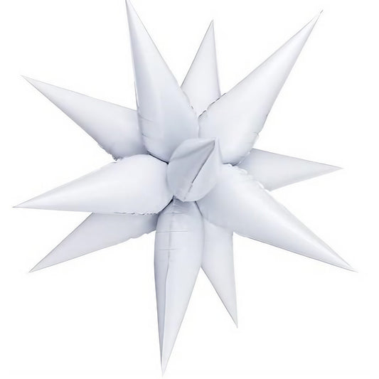 Balon din Folie Metalizata, Klevo, Figurina Stea 3D, 66 cm, Ambalaj Individual, Pai inclus, Umflare cu Aer sau Heliu, Alb