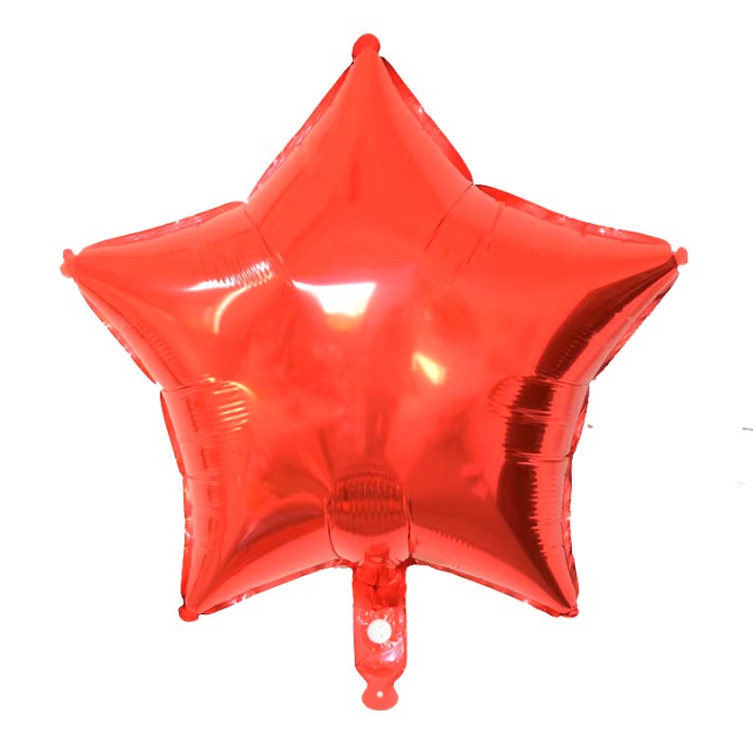Balon din Folie Metalizata, Klevo, Figurina Stea, Model Simplu, Tematica Aniversare, 40 cm, Ambalaj Individual, Pai Inclus, Umflare cu Aer sau Heliu, Rosu