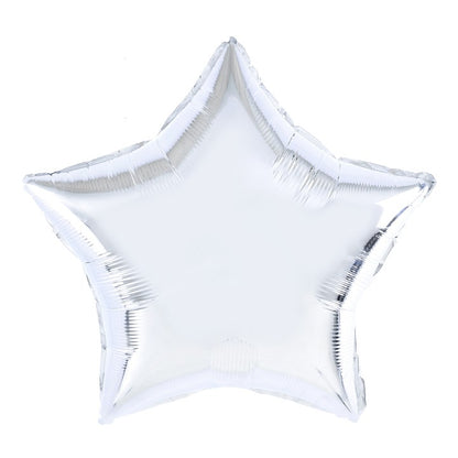Balon din Folie Metalizata, Klevo, Figurina Stea, Model Simplu, Tematica Aniversare, 40 cm, Ambalaj Individual, Pai Inclus, Umflare cu Aer sau Heliu, Argintiu