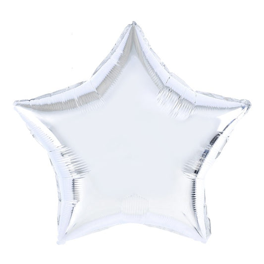 Balon din Folie Metalizata, Klevo, Figurina Stea, Model Simplu, Tematica Aniversare, 40 cm, Ambalaj Individual, Pai Inclus, Umflare cu Aer sau Heliu, Argintiu