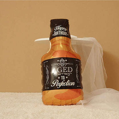 Balon din Folie Metalizata, Klevo, Figurina Sticla de Whisky, Tema Aniversare, 90x45 cm, Ambalaj Individual, Pai Inclus, Umflare cu Aer sau Heliu