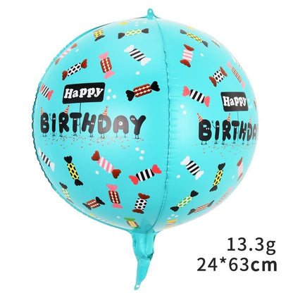 Balon din Folie Metalizata, Klevo, Figurine 4D, Model Happy Birthday, Tematica Aniversara Bombonele, 63x24 cm, Ambalaj Individual, Pai Inclus, Umflare cu Aer sau Heliu, Blue