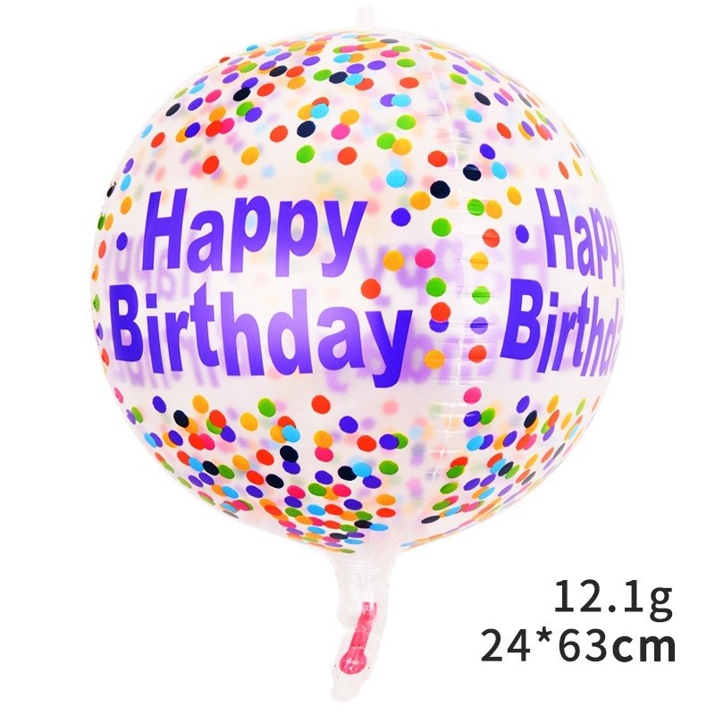 Balon din Folie Metalizata, Klevo, Figurine 4D, Model Happy Birthday, Tematica Aniversara Bombonele, 63x24 cm, Ambalaj Individual, Pai Inclus, Umflare cu Aer sau Heliu, Mov-Multicolor