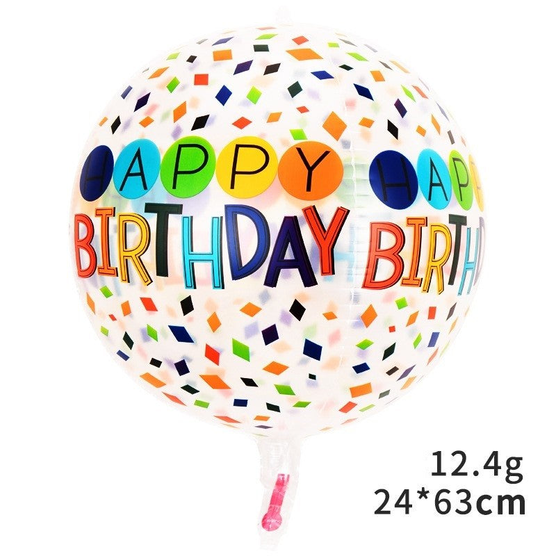 Balon din Folie Metalizata, Klevo, Figurine 4D, Model Happy Birthday, Tematica Aniversara Bombonele, 63x24 cm, Ambalaj Individual, Pai Inclus, Umflare cu Aer sau Heliu, Alb-Multicolor