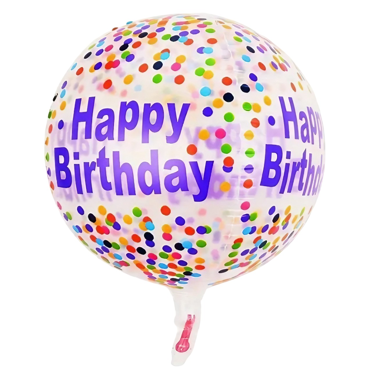 Balon din Folie Metalizata, Klevo, Figurine 4D, Model Happy Birthday, Tematica Aniversara Bombonele, 63x24 cm, Ambalaj Individual, Pai Inclus, Umflare cu Aer sau Heliu, Mov-Multicolor