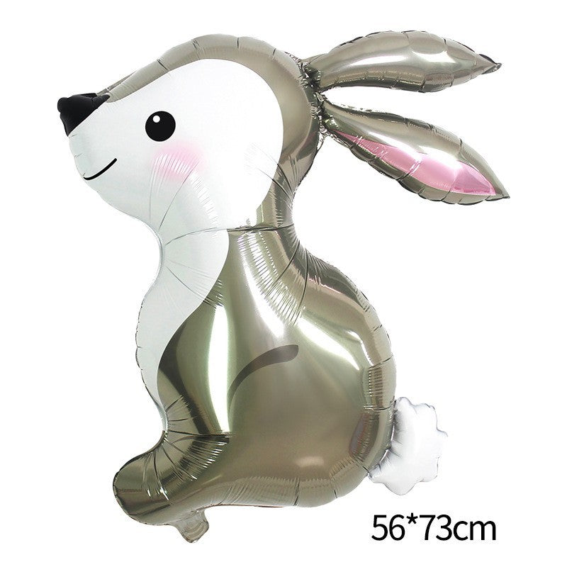 Balon din Folie Metalizata, Klevo, Ambalaj Individual, Pai Inclus, Model Iepure, Tema Animalute, 56x73 cm, Umflare cu Aer sau Heliu, Gri