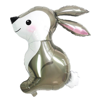 Balon din Folie Metalizata, Klevo, Ambalaj Individual, Pai Inclus, Model Iepure, Tema Animalute, 56x73 cm, Umflare cu Aer sau Heliu, Gri