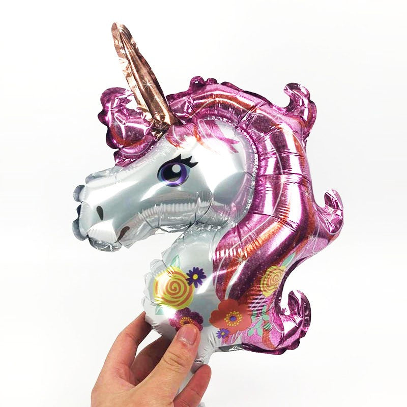 Balon din Folie Metalizata, Klevo, Figurina Unicorn, Tema Animalute, 30 cm, Ambalaj Individual, Pai Inclus, Umflare cu Aer sau Heliu, Roz