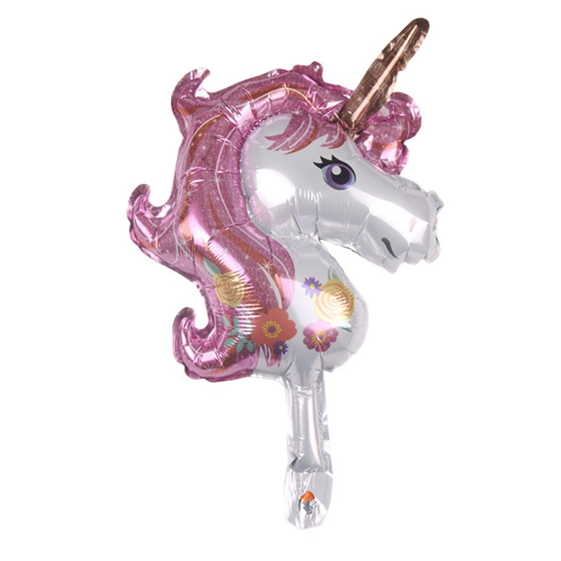 Balon din Folie Metalizata, Klevo, Figurina Unicorn, Tema Animalute, 30 cm, Ambalaj Individual, Pai Inclus, Umflare cu Aer sau Heliu, Roz