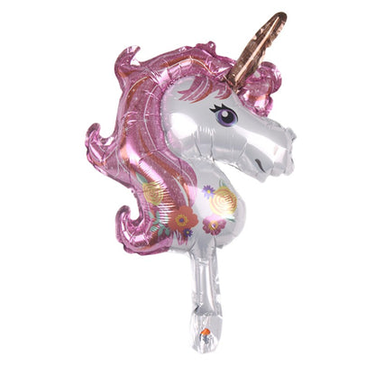Balon din Folie Metalizata, Klevo, Figurina Unicorn, Tema Animalute, 30 cm, Ambalaj Individual, Pai Inclus, Umflare cu Aer sau Heliu, Roz