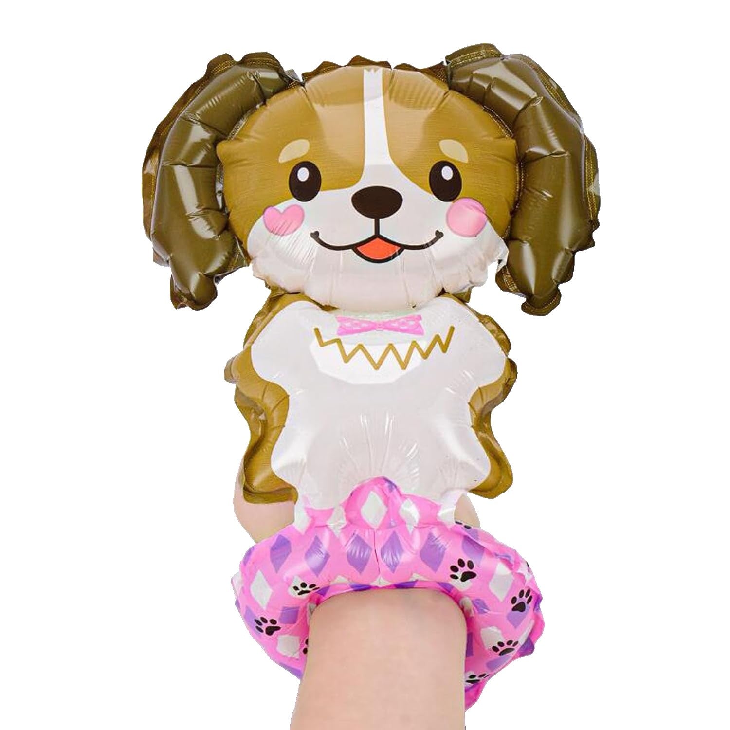 Balon din Folie Metalizata, Klevo, Figurine Animalute, Tip Bratara, Model Catel, 13 x 35 cm, Ambalaj Individual, Pai Inclus, Umflare cu Aer sau Heliu, Maro