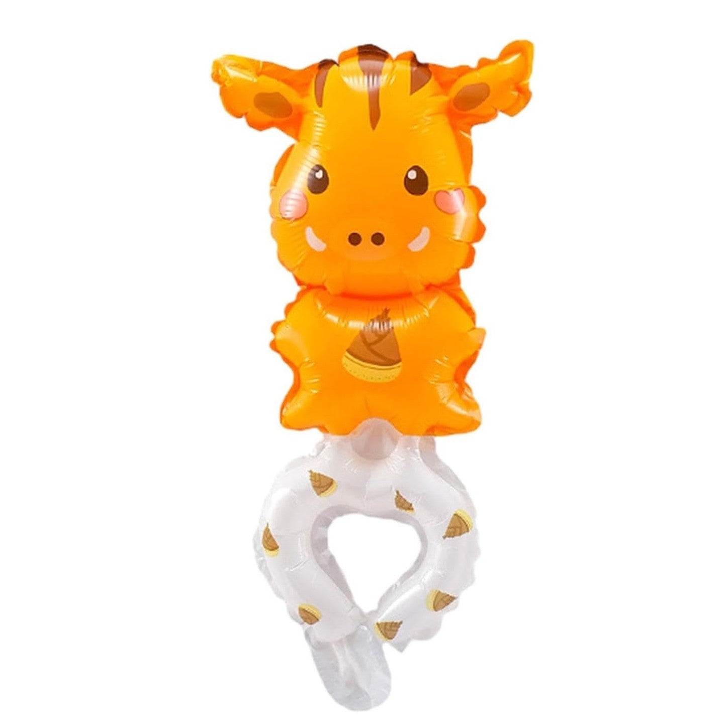 Balon din Folie Metalizata, Klevo, Figurine Animalute, Tip Bratara, Model Girafa, 13 x 35 cm, Ambalaj Individual, Pai Inclus, Umflare cu Aer sau Heliu, Maro