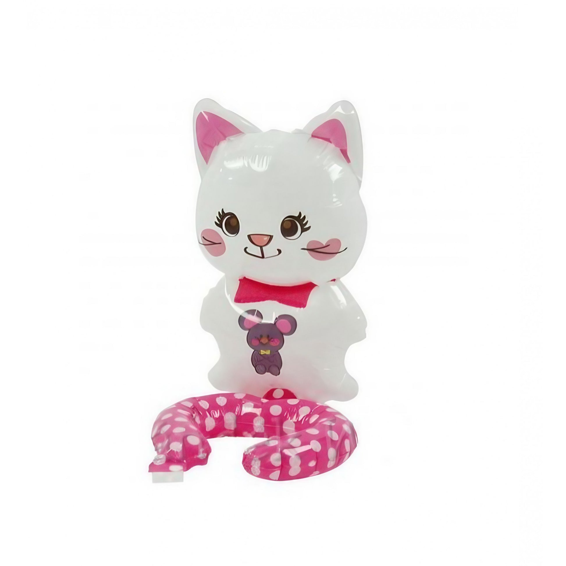 Balon din Folie Metalizata, Klevo, Figurine Animalute, Tip Bratara, Model Pisica, 13 x 35 cm, Ambalaj Individual, Pai Inclus, Umflare cu Aer sau Heliu, Alb