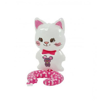 Balon din Folie Metalizata, Klevo, Figurine Animalute, Tip Bratara, Model Pisica, 13 x 35 cm, Ambalaj Individual, Pai Inclus, Umflare cu Aer sau Heliu, Alb